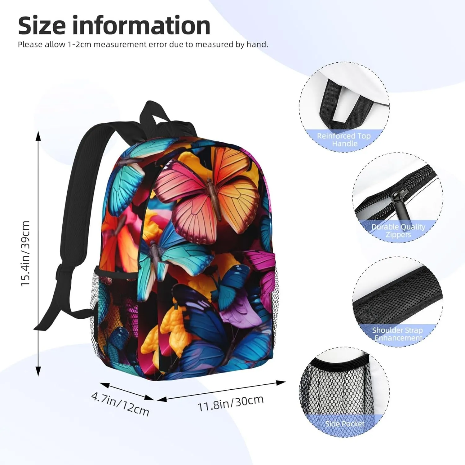 Laptop Backpack Lightweight Backpack for Men Women Daypack Colorful Butterflies Laptop Bag Casual Backpack for Travel