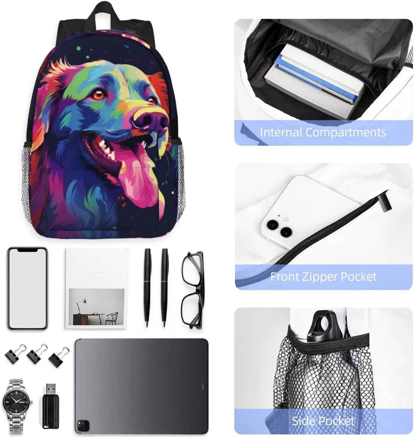 Laptop Backpack Lightweight Backpack for Men Women Daypack Colorful dog Laptop Bag Casual Backpack for Travel