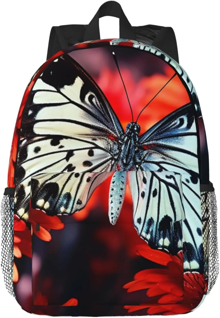 Laptop Backpack Lightweight Backpack for Men Women Daypack Colorful Flowers Butterflies Laptop Bag Casual Backpack for Travel