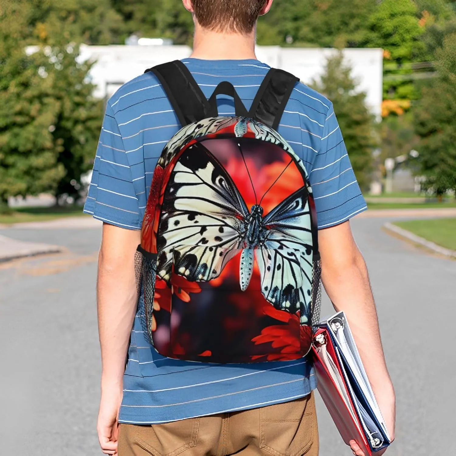 Laptop Backpack Lightweight Backpack for Men Women Daypack Colorful Flowers Butterflies Laptop Bag Casual Backpack for Travel