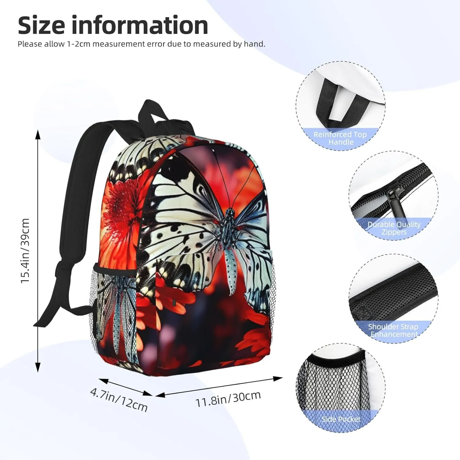 Laptop Backpack Lightweight Backpack for Men Women Daypack Colorful Flowers Butterflies Laptop Bag Casual Backpack for Travel