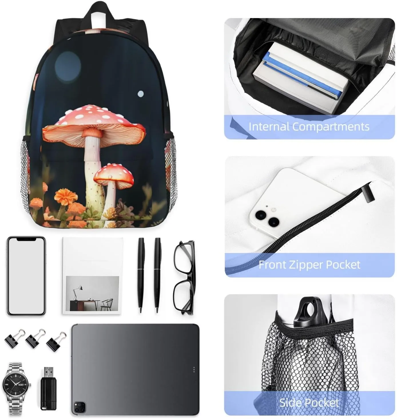 Laptop Backpack Lightweight Backpack for Men Women Daypack Colorful mushrooms Laptop Bag Casual Backpack for Travel