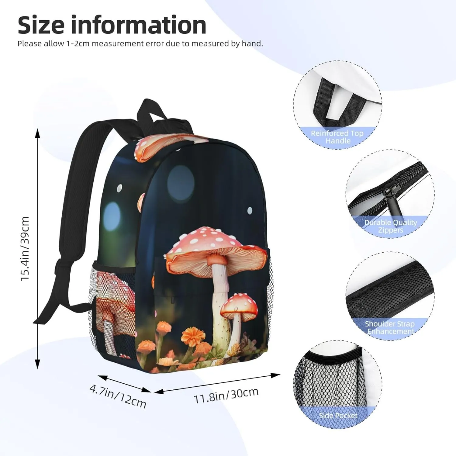 Laptop Backpack Lightweight Backpack for Men Women Daypack Colorful mushrooms Laptop Bag Casual Backpack for Travel