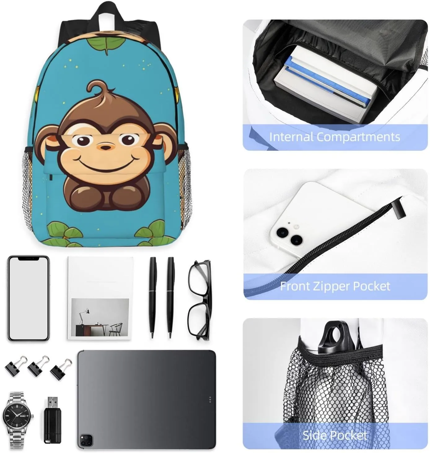 Laptop Backpack Lightweight Backpack for Men Women Daypack Monkey and banana pattern Laptop Bag Casual Backpack for Travel