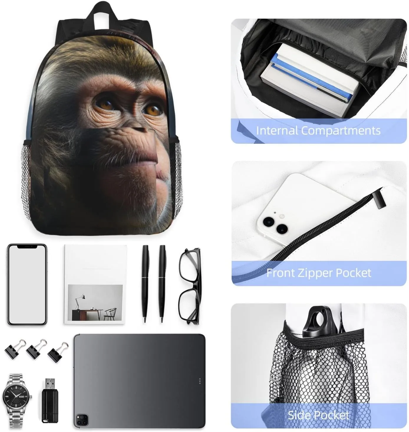 Laptop Backpack Lightweight Backpack for Men Women Daypack Monkey Laptop Bag Casual Backpack for Travel