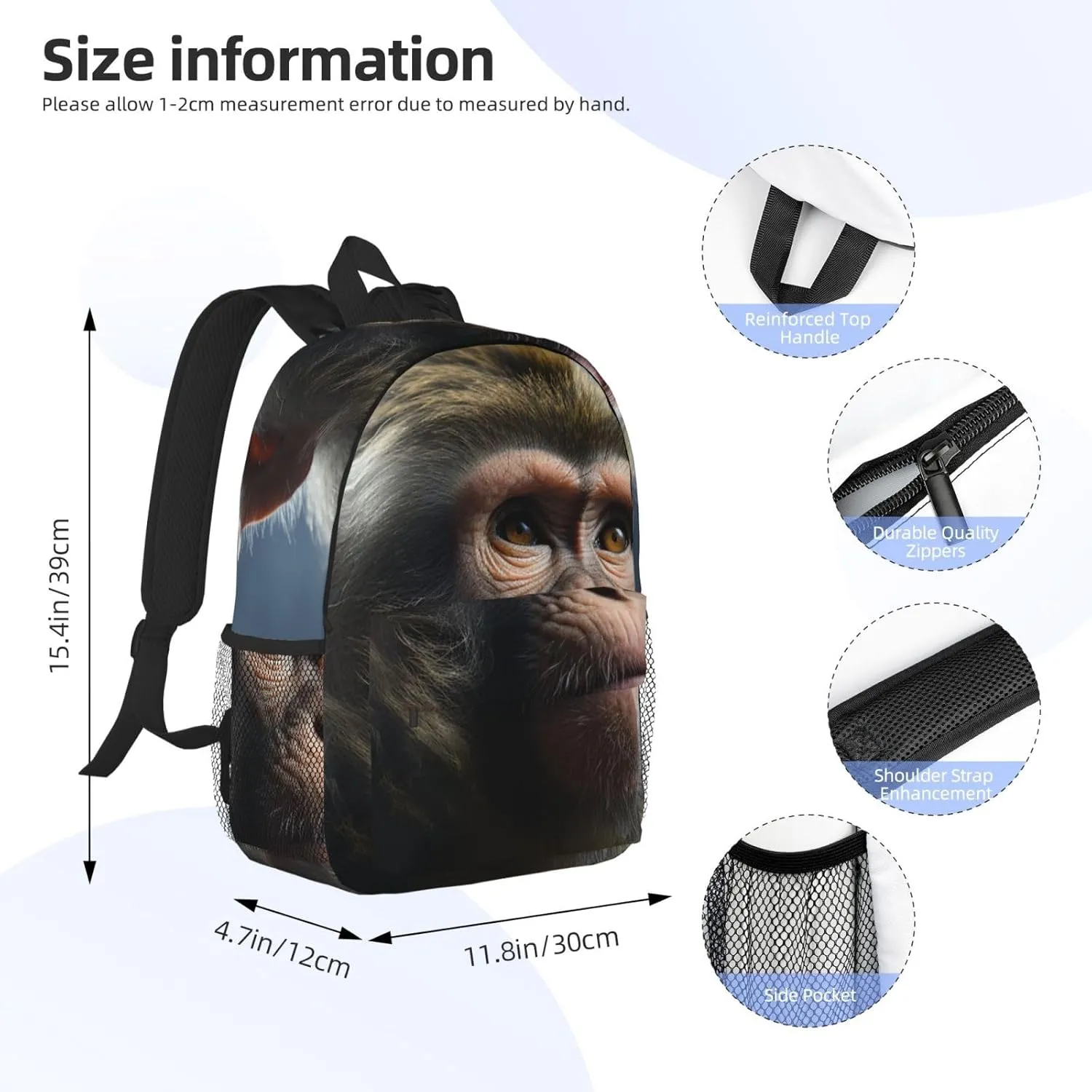 Laptop Backpack Lightweight Backpack for Men Women Daypack Monkey Laptop Bag Casual Backpack for Travel