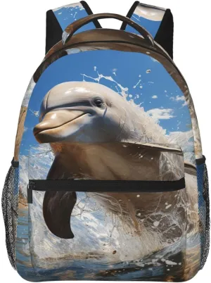 Laptop Backpack Lightweight Daypack for Men Women Tribal mask pattern Backpack Laptop Bag for Travel Hiking, There is a Dolphin Jumping, One Size