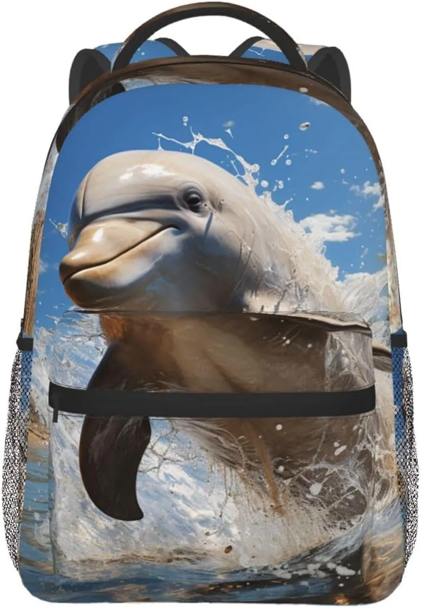 Laptop Backpack Lightweight Daypack for Men Women Tribal mask pattern Backpack Laptop Bag for Travel Hiking, There is a Dolphin Jumping, One Size
