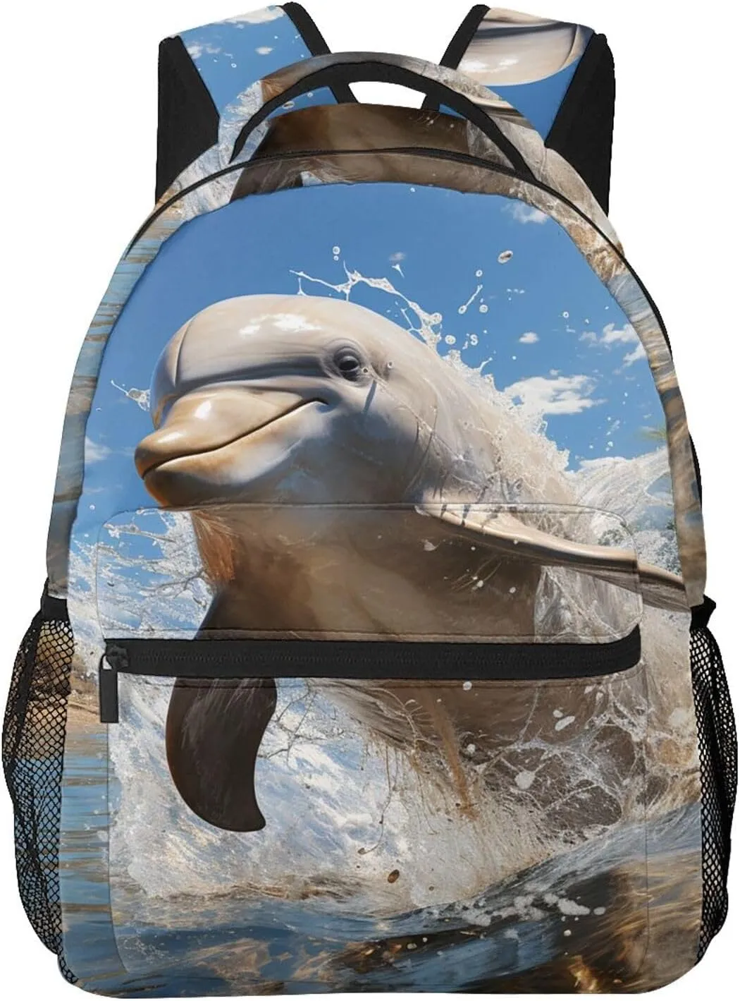 Laptop Backpack Lightweight Daypack for Men Women Tribal mask pattern Backpack Laptop Bag for Travel Hiking, There is a Dolphin Jumping, One Size