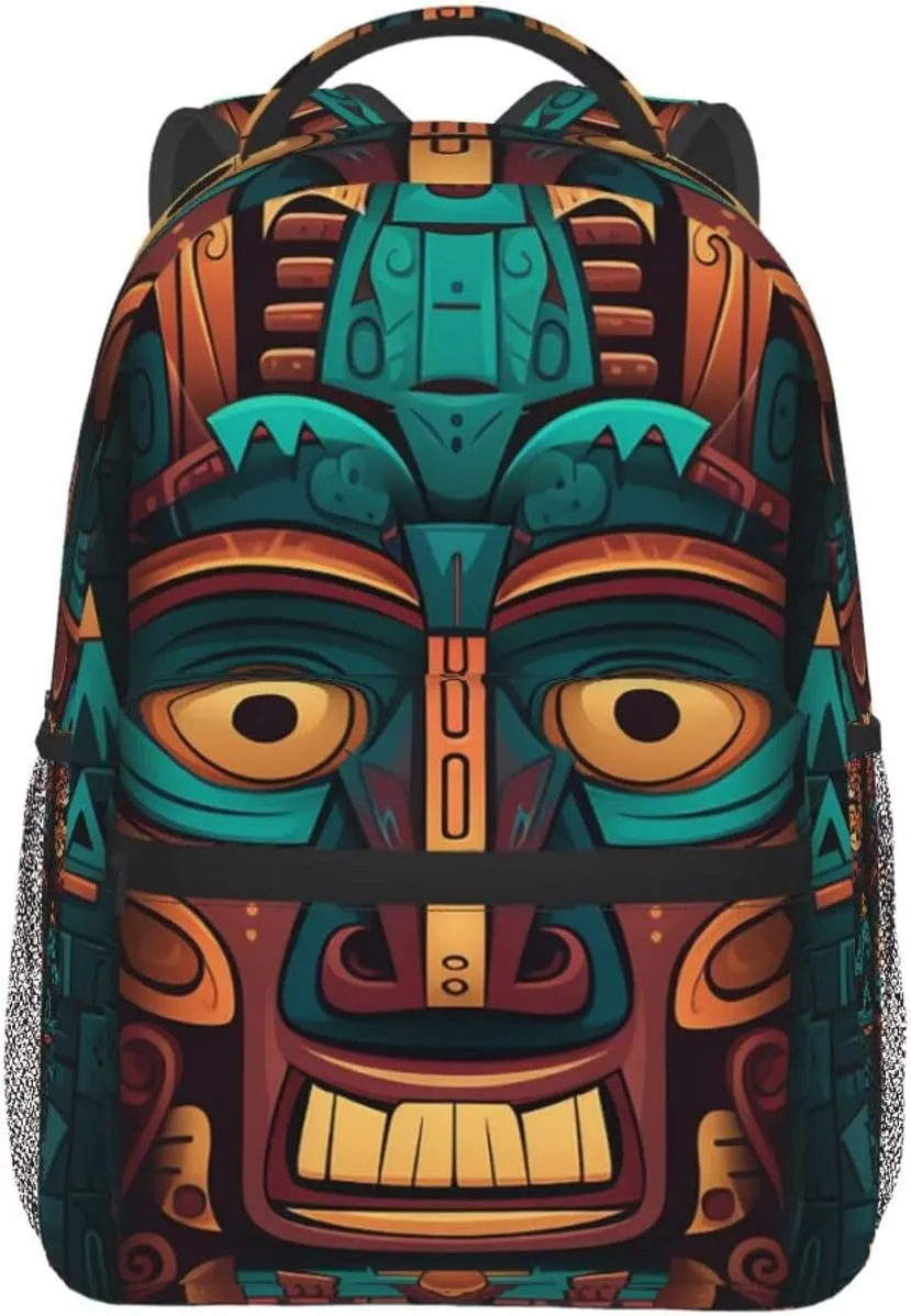 Laptop Backpack Lightweight Daypack for Men Women Tribal mask pattern Backpack Laptop Bag for Travel Hiking, Tribal Mask Pattern, One Size
