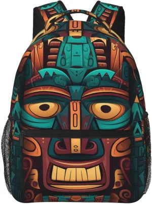 Laptop Backpack Lightweight Daypack for Men Women Tribal mask pattern Backpack Laptop Bag for Travel Hiking, Tribal Mask Pattern, One Size