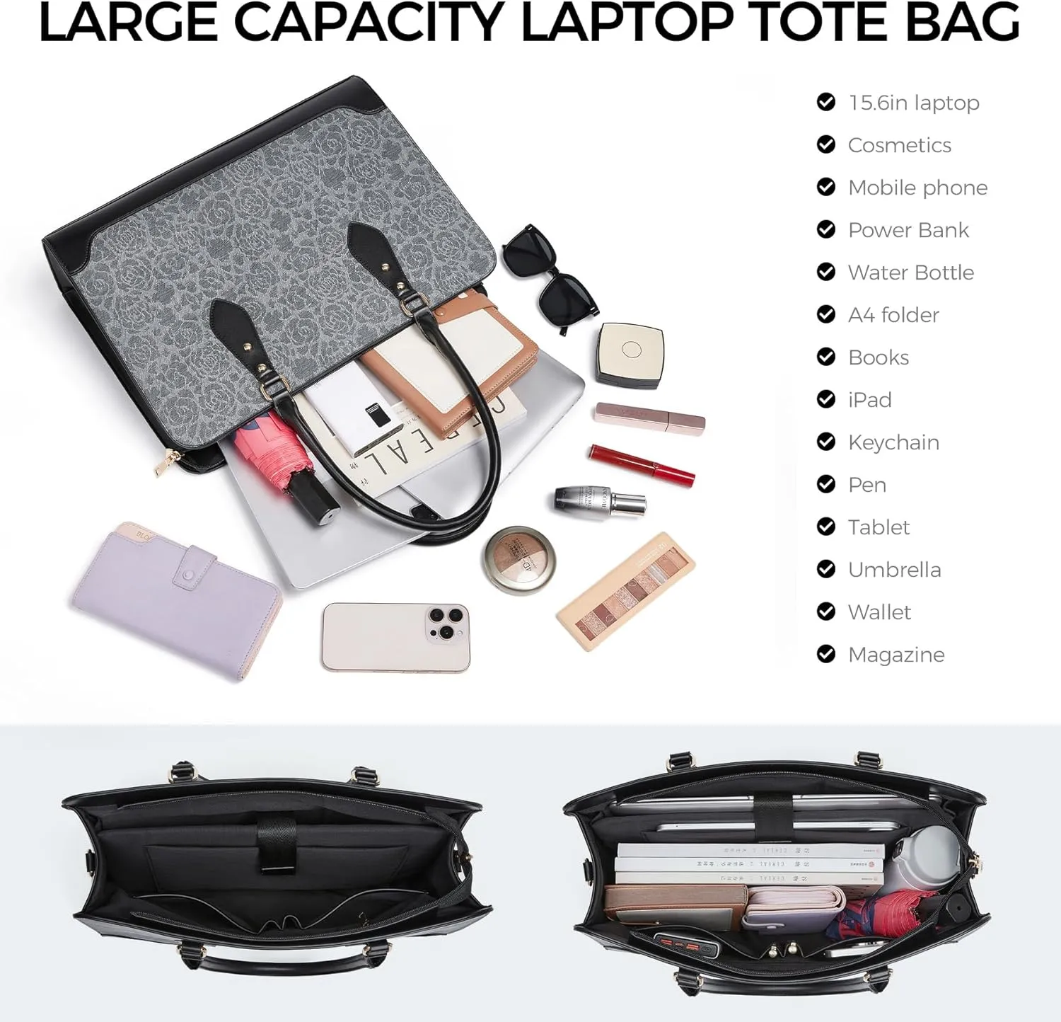 Laptop Bag for Women 15.6 Inch Work Tote Bag for Women,Leather Computer Bags Waterproof Tote Professional Briefcase,Large Capacity Business Office Bag for Work