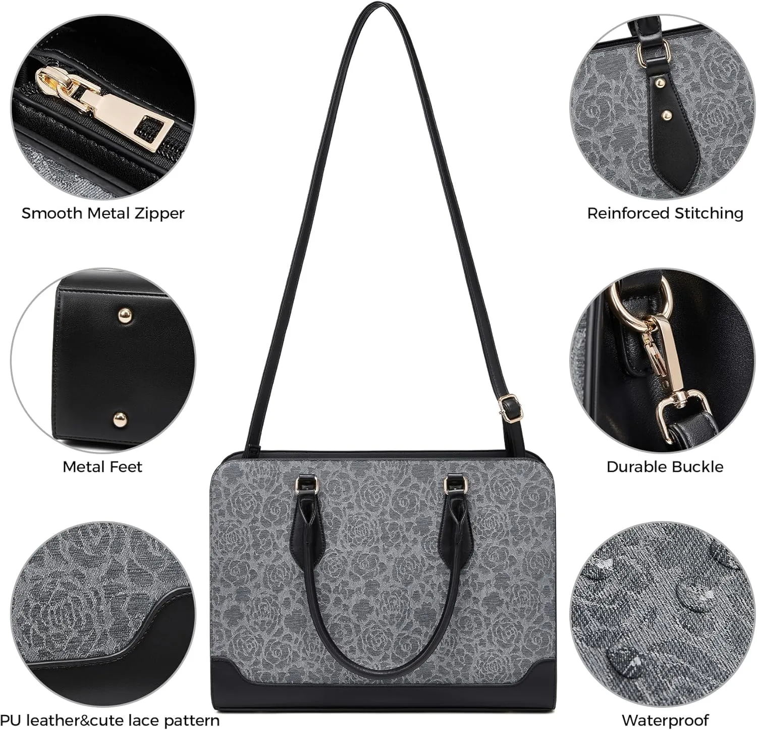 Laptop Bag for Women 15.6 Inch Work Tote Bag for Women,Leather Computer Bags Waterproof Tote Professional Briefcase,Large Capacity Business Office Bag for Work