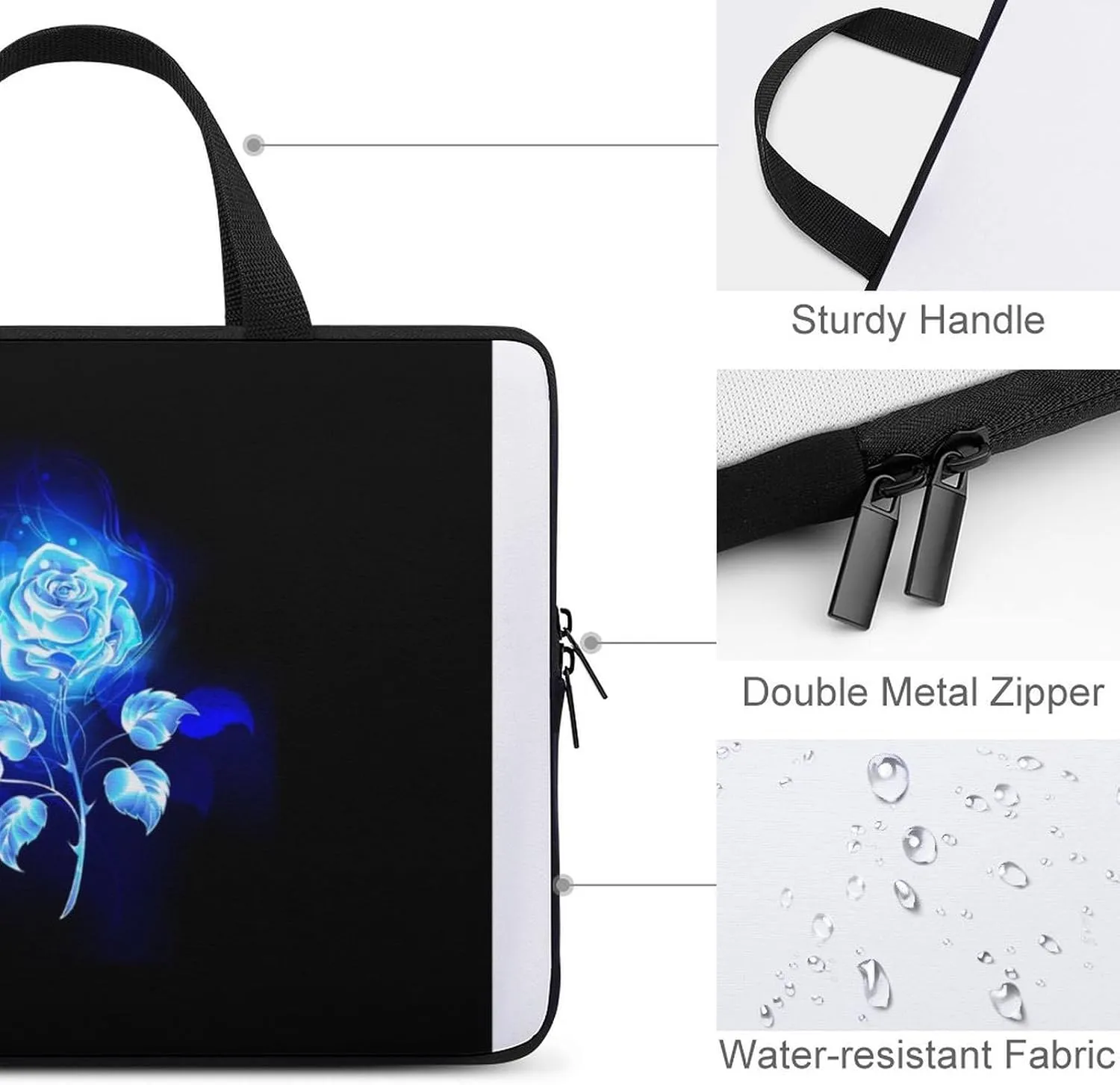 Laptop Case Sleeve Blue Fire Rose Handle Bag Shockproof Stylish Travel Computer Cover Carrying Briefcase