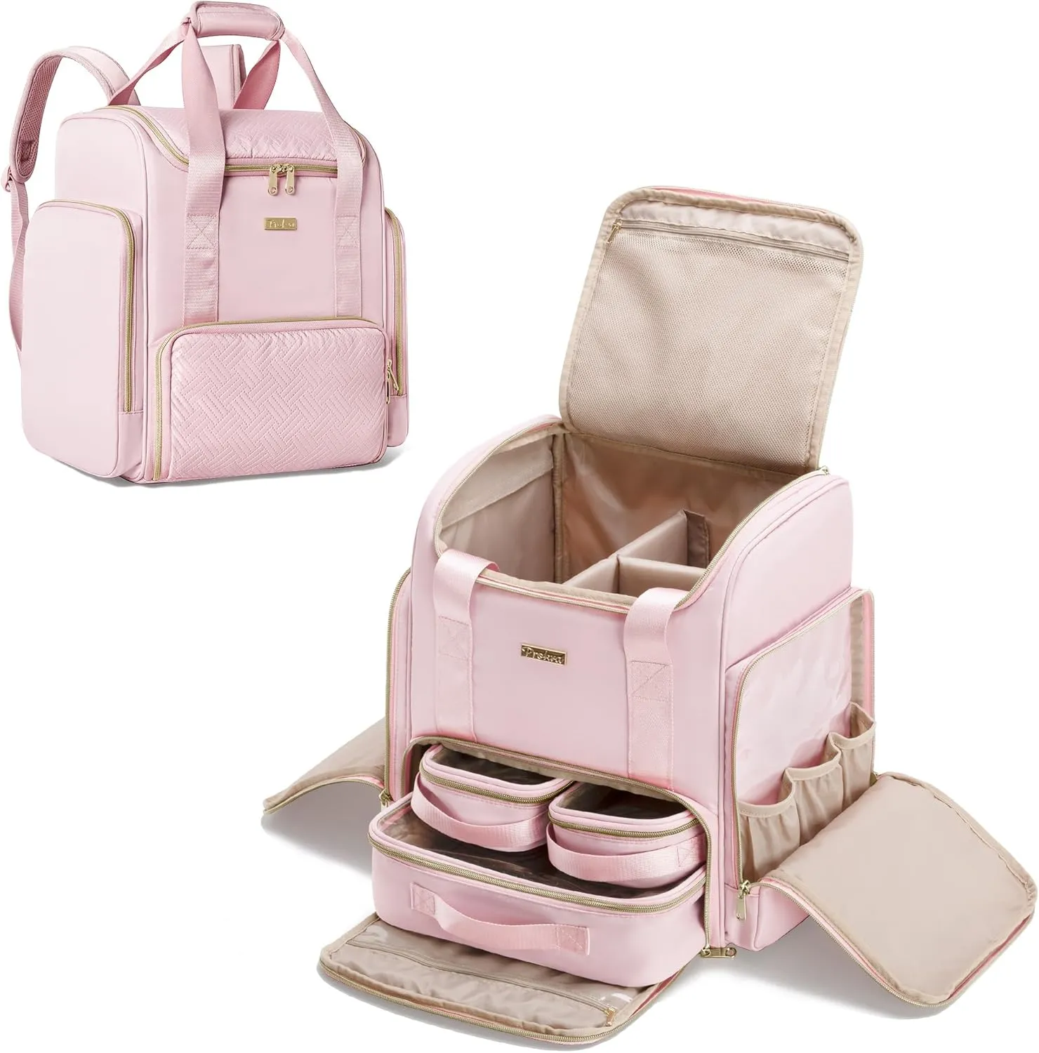 Large Makeup Backpack with 3 Clear Makeup Bags, Double Layers Professional Makeup Travel Case with Brushes Storage Section for Makeup Artists