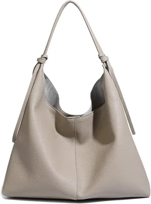 Large Shoulder Bag for Women Genuine Leather Daily Use Work Handbag and Purse Color Block Stylish Satchel Tote Bag (Grey)