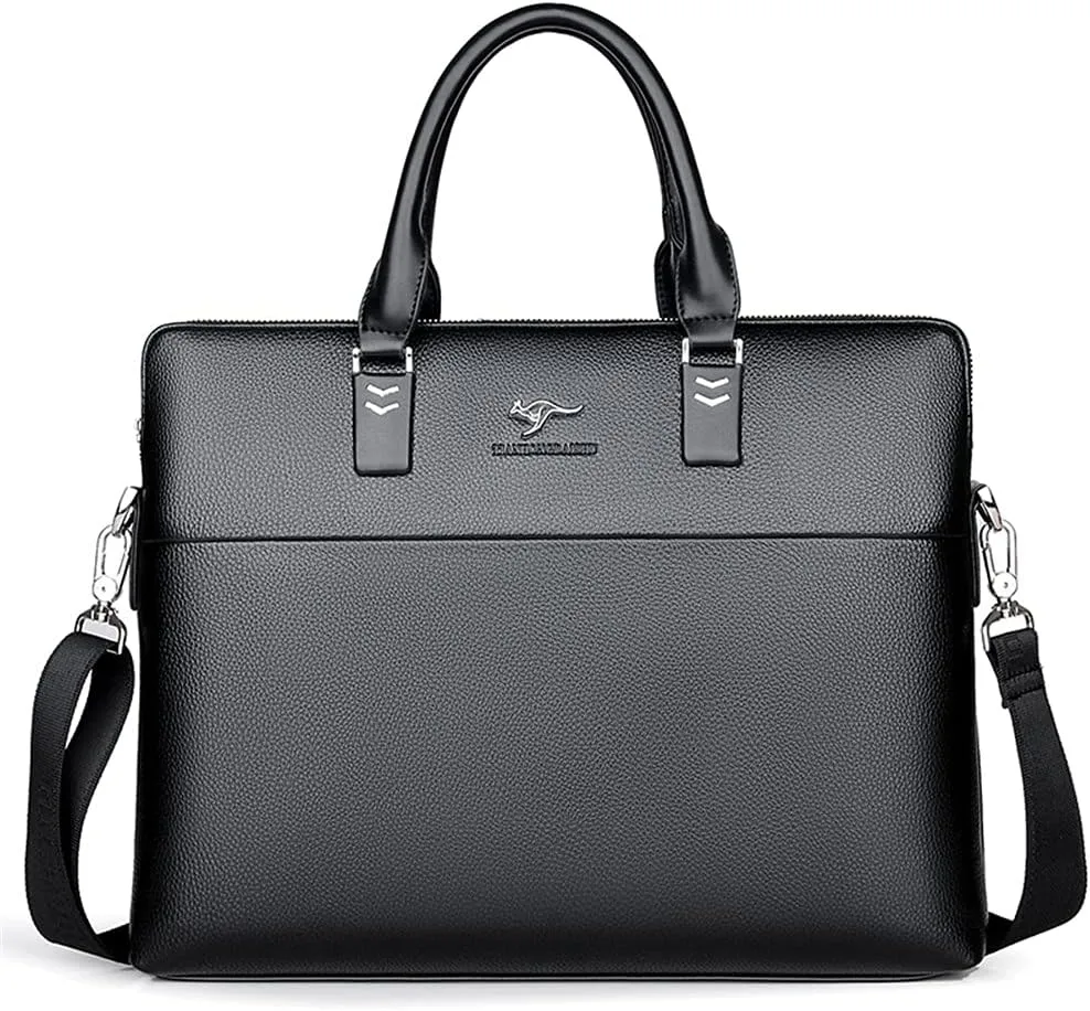 Leather Briefcase Shoulder Crossbody Laptop Business Bag for Men Slim Messenger Bag Tote Handbags (TH001-4 black)