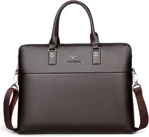 Leather Briefcase Shoulder Crossbody Laptop Business Bag for Men Slim Messenger Bag Tote Handbags (TH001-4 dark brown)