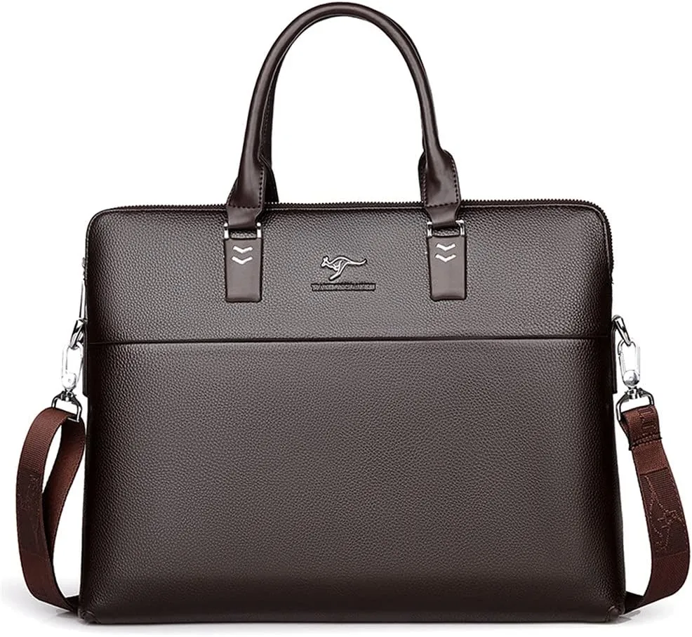Leather Briefcase Shoulder Crossbody Laptop Business Bag for Men Slim Messenger Bag Tote Handbags (TH001-4 dark brown)