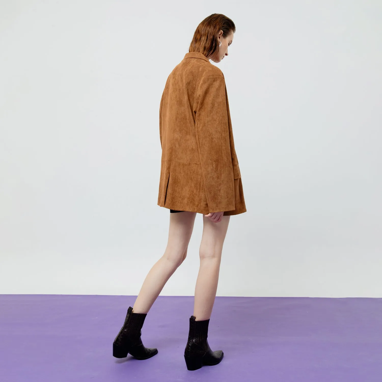 Lennox Suede Blazer Jacket in Brown