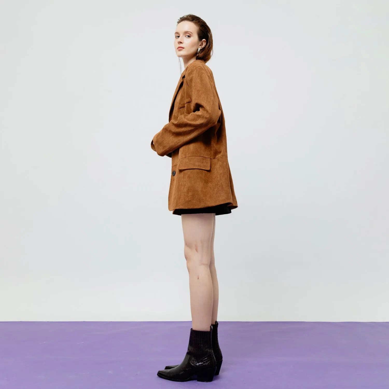 Lennox Suede Blazer Jacket in Brown