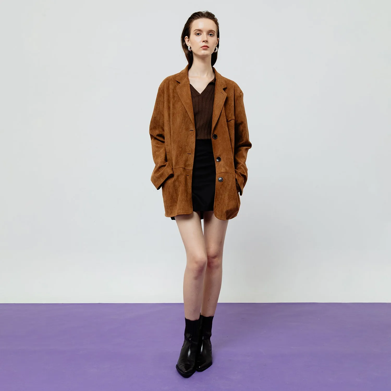 Lennox Suede Blazer Jacket in Brown