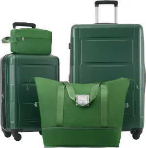 Lightweight 2 Piece Luggage Set with Expandable Spinner Wheels, Includes Travel Bags, Stylish Green