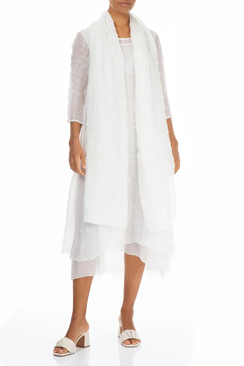 Lightweight White Textured Silk Scarf