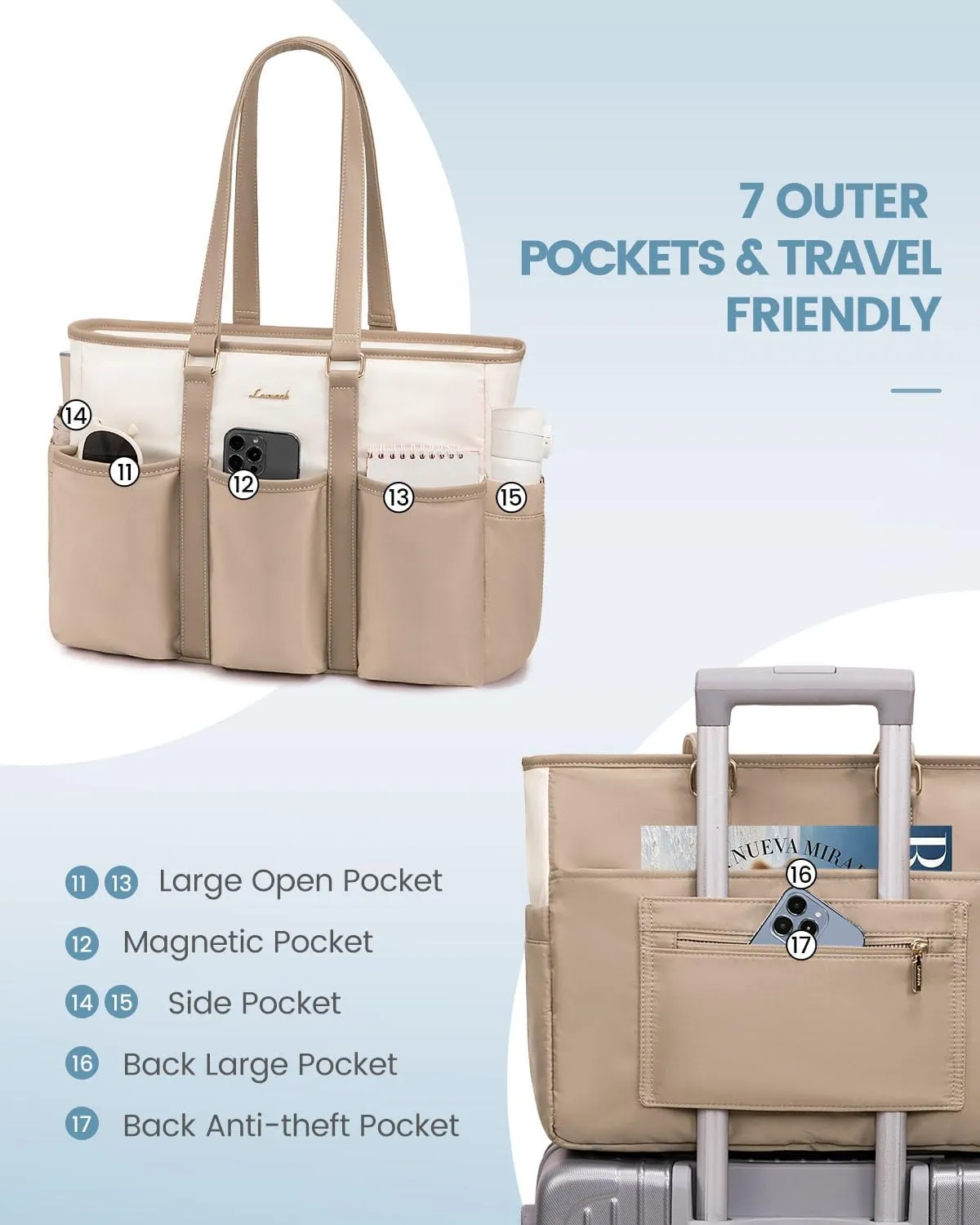 LOVEVOOK 17.3 Inch Laptop Bag for Women, Teacher Work Tote Bag With Large Cup Holder, Nurse Bag, Utility Bag For Work/Travel/College/Daily, Professional Computer Purse Large Handbag With Multi Pocket