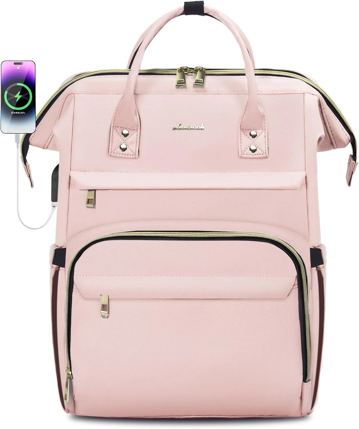 LOVEVOOK Laptop Backpack for Women,17 Inch Professional Womens Travel Backpack Purse Computer Laptop Bag Nurse Teacher Backpack,Waterproof College Work Bags Carry on Back Pack with USB Port, Pink