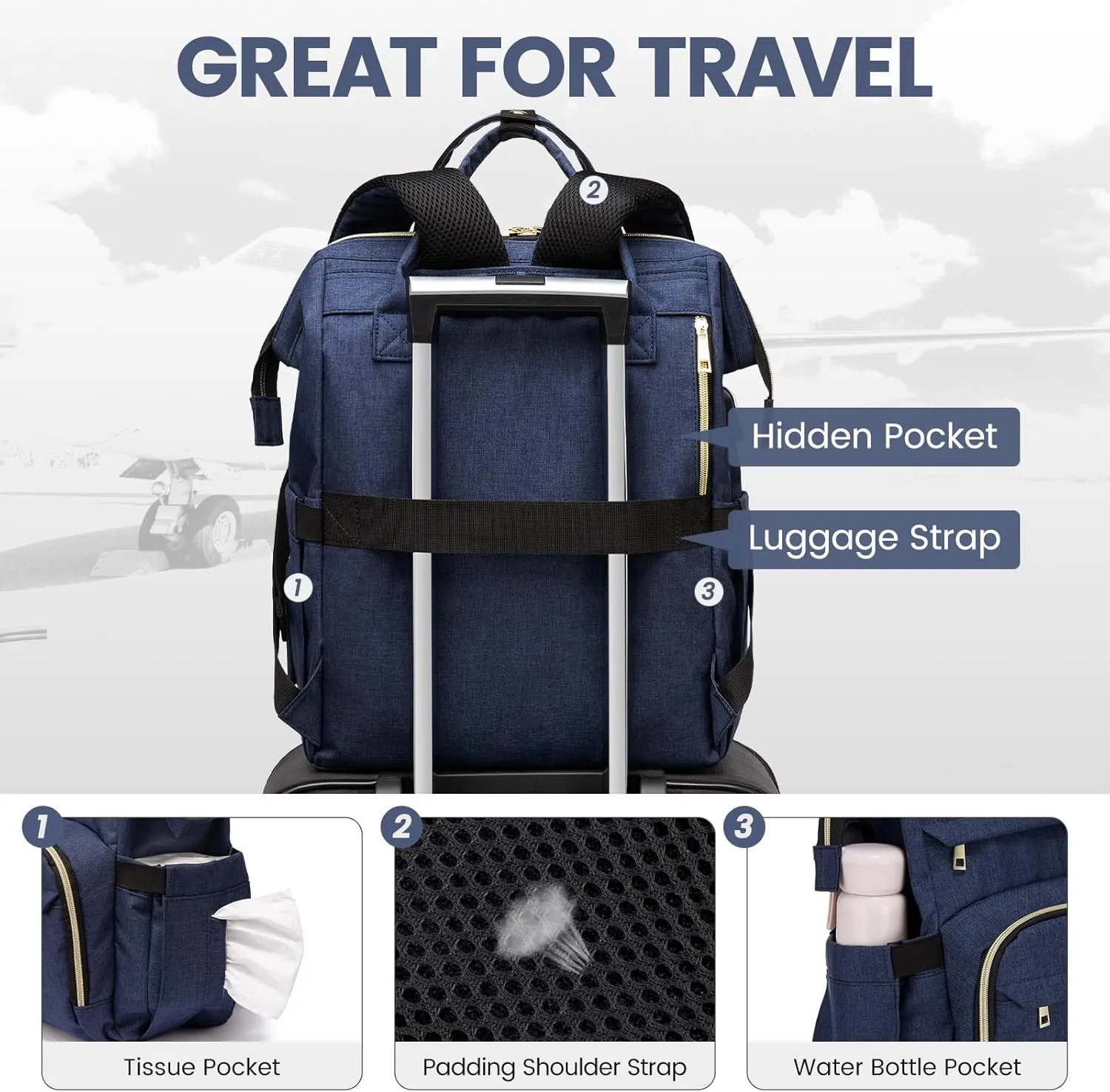 LOVEVOOK Laptop Backpack for Women,17 Inch Professional Womens Travel Backpack Purse Computer Laptop Bag Nurse Teacher Backpack,Waterproof College Work Bags Carry on Back Pack with USB Port,Dark Blue