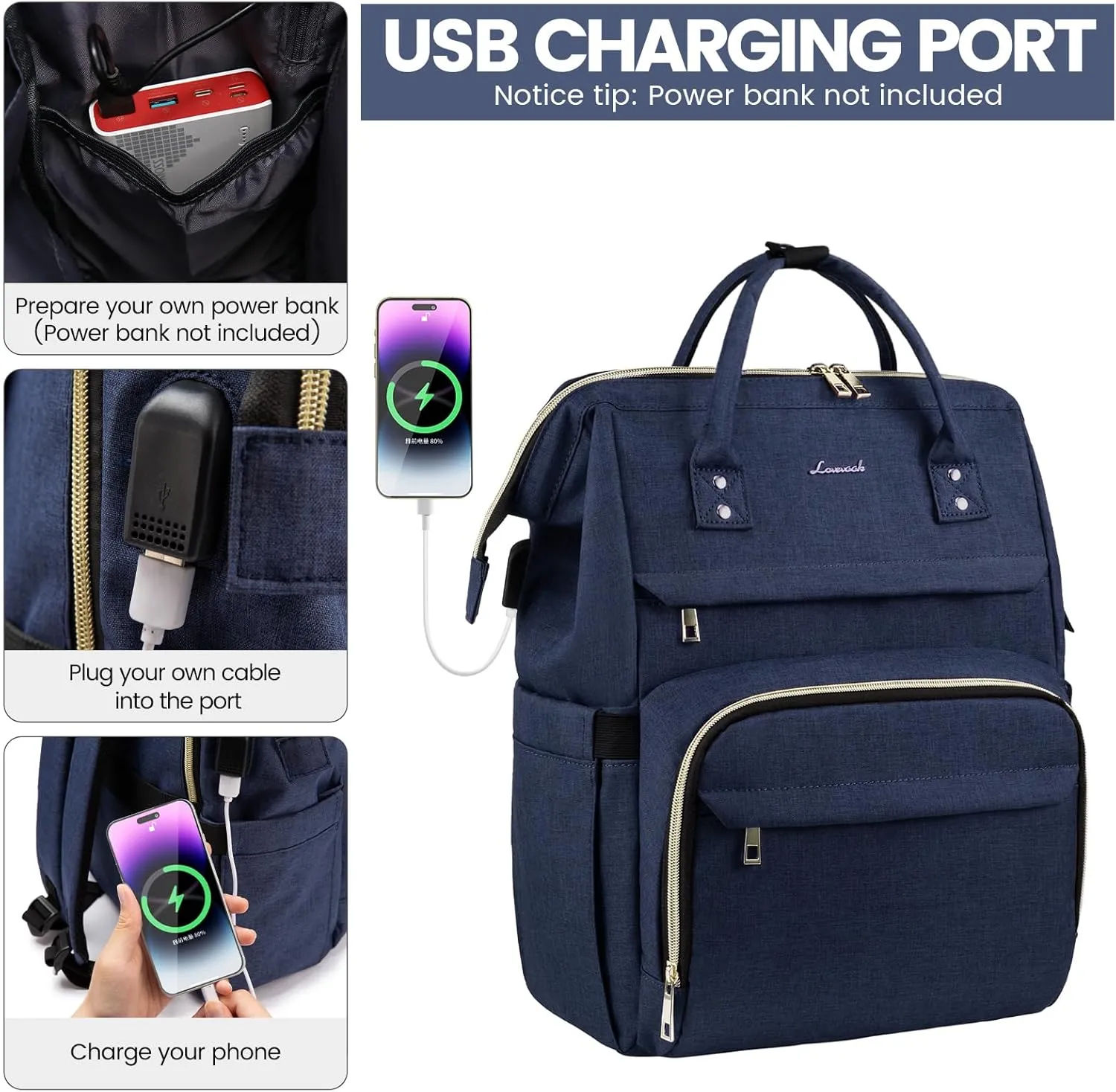 LOVEVOOK Laptop Backpack for Women,17 Inch Professional Womens Travel Backpack Purse Computer Laptop Bag Nurse Teacher Backpack,Waterproof College Work Bags Carry on Back Pack with USB Port,Dark Blue