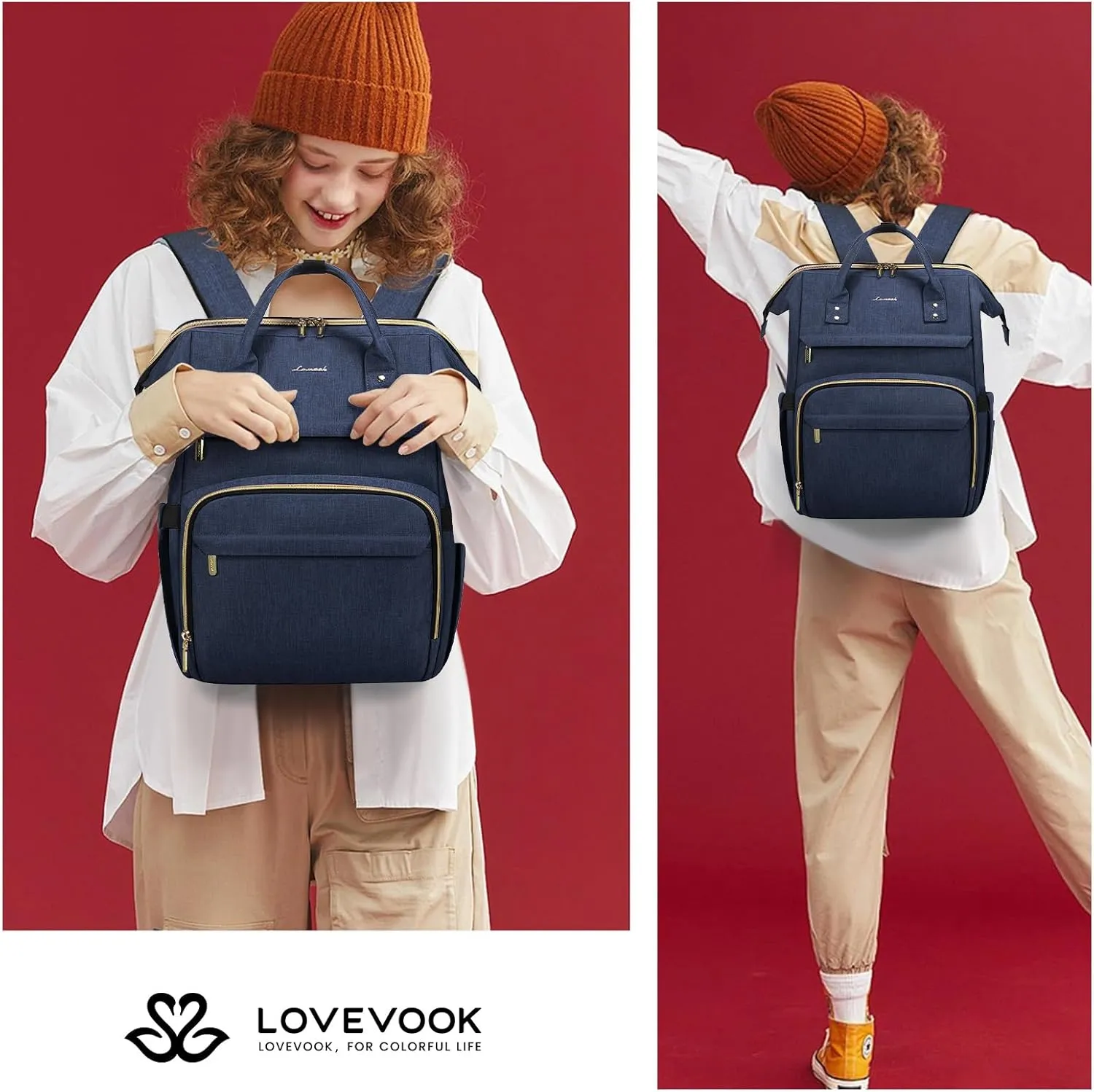 LOVEVOOK Laptop Backpack for Women,17 Inch Professional Womens Travel Backpack Purse Computer Laptop Bag Nurse Teacher Backpack,Waterproof College Work Bags Carry on Back Pack with USB Port,Dark Blue