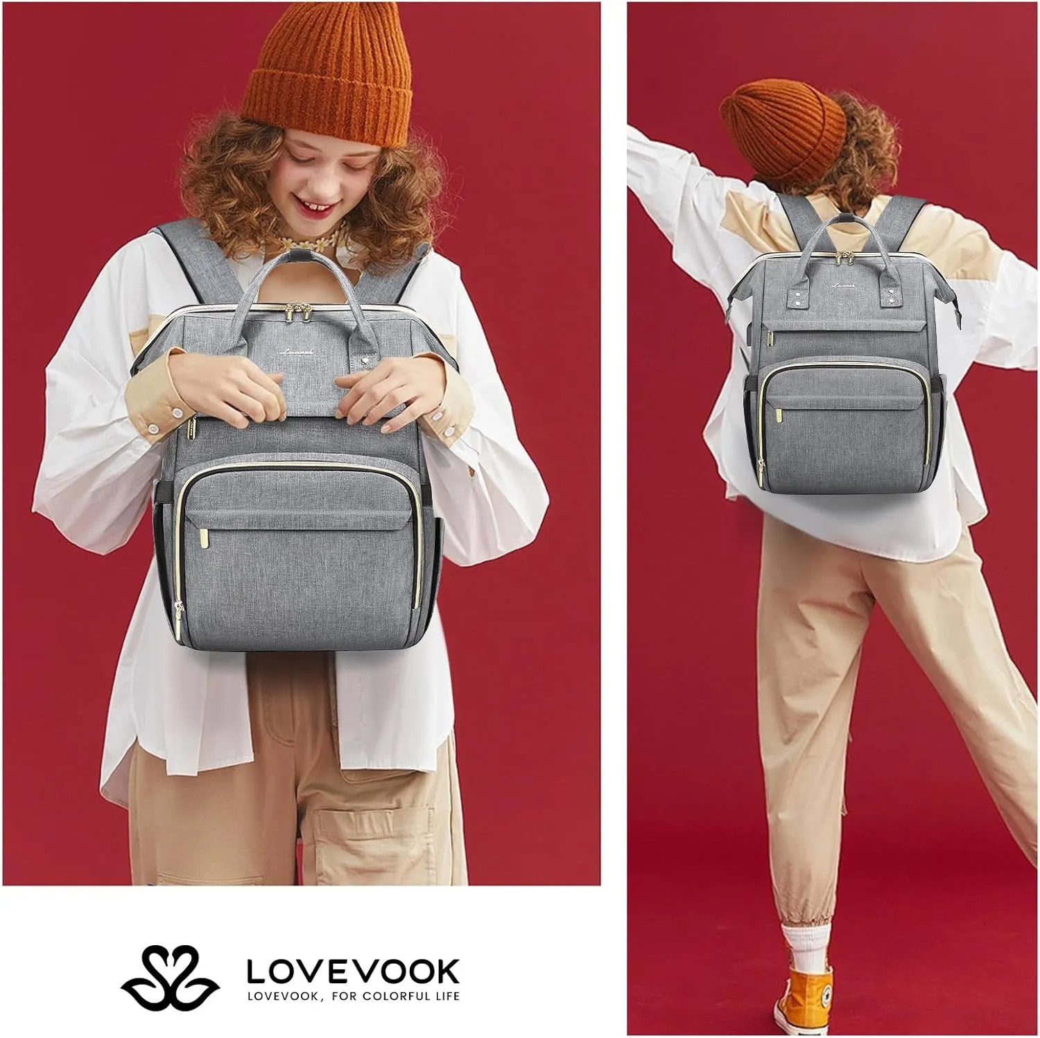 LOVEVOOK Laptop Backpack for Women,17 Inch Professional Womens Travel Backpack Purse Computer Laptop Bag Nurse Teacher Backpack,Waterproof College Work Bags Carry on Back Pack with USB Port,Grey