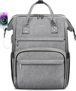 LOVEVOOK Laptop Backpack for Women,17 Inch Professional Womens Travel Backpack Purse Computer Laptop Bag Nurse Teacher Backpack,Waterproof College Work Bags Carry on Back Pack with USB Port,Grey