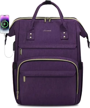 LOVEVOOK Laptop Backpack for Women,18 Inch Professional Womens Travel Backpack Purse Computer Laptop Bag Nurse Teacher Backpack,Waterproof College Work Bag Carry on Back Pack with USB Port,Dark Purple