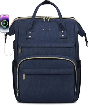 LOVEVOOK Laptop Backpack for Women,18 Inch Professional Womens Travel Backpack Purse Computer Laptop Bag Nurse Teacher Backpack,Waterproof College Work Bags Carry on Back Pack with USB Port,Dark Blue