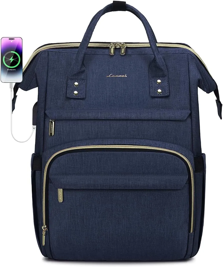 LOVEVOOK Laptop Backpack for Women,18 Inch Professional Womens Travel Backpack Purse Computer Laptop Bag Nurse Teacher Backpack,Waterproof College Work Bags Carry on Back Pack with USB Port,Dark Blue