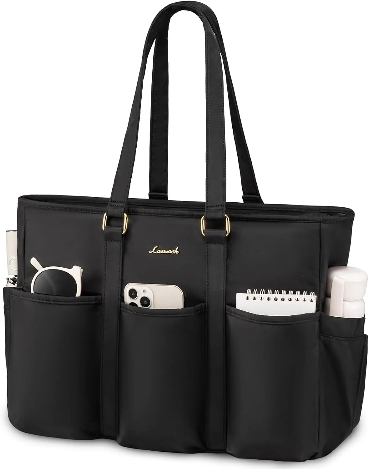 LOVEVOOK Laptop Tote Bag for Women Work, Teacher Tote Bag Nurse Bag With Large Cup Holder, Utility Professional Computer Bag For Work/Travel/College/Daily, Large Purse Handbag With Multi Pockets