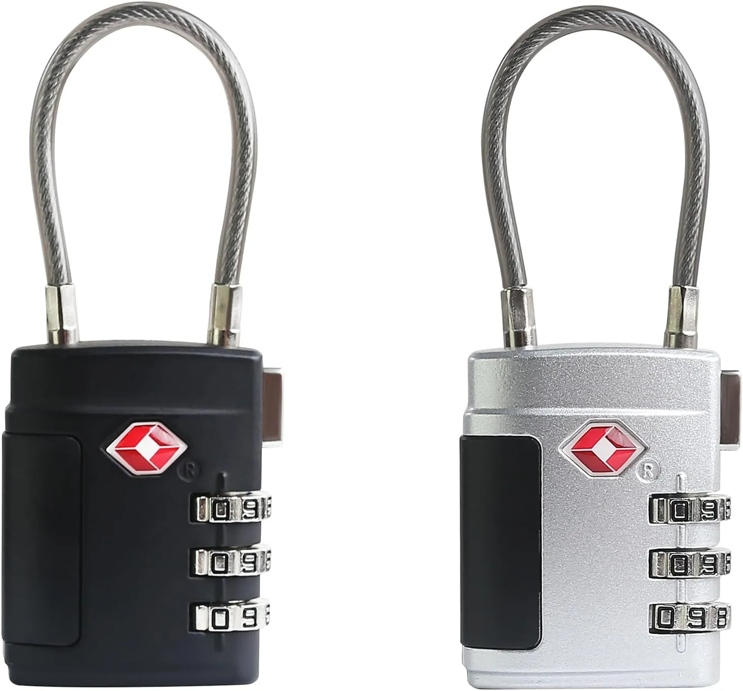 Luggage Locks TSA Approved 2 Pack, Small Combination Padlock, TSA Locks for Luggage, Combo Cabel Padlock for Travel Suitcase, Gym Locker, Gun Case, Ammo Can, Backpack Zipper (Black Silver)