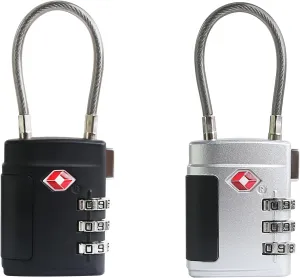 Luggage Locks TSA Approved 2 Pack, Small Combination Padlock, TSA Locks for Luggage, Combo Cabel Padlock for Travel Suitcase, Gym Locker, Gun Case, Ammo Can, Backpack Zipper (Black Silver)