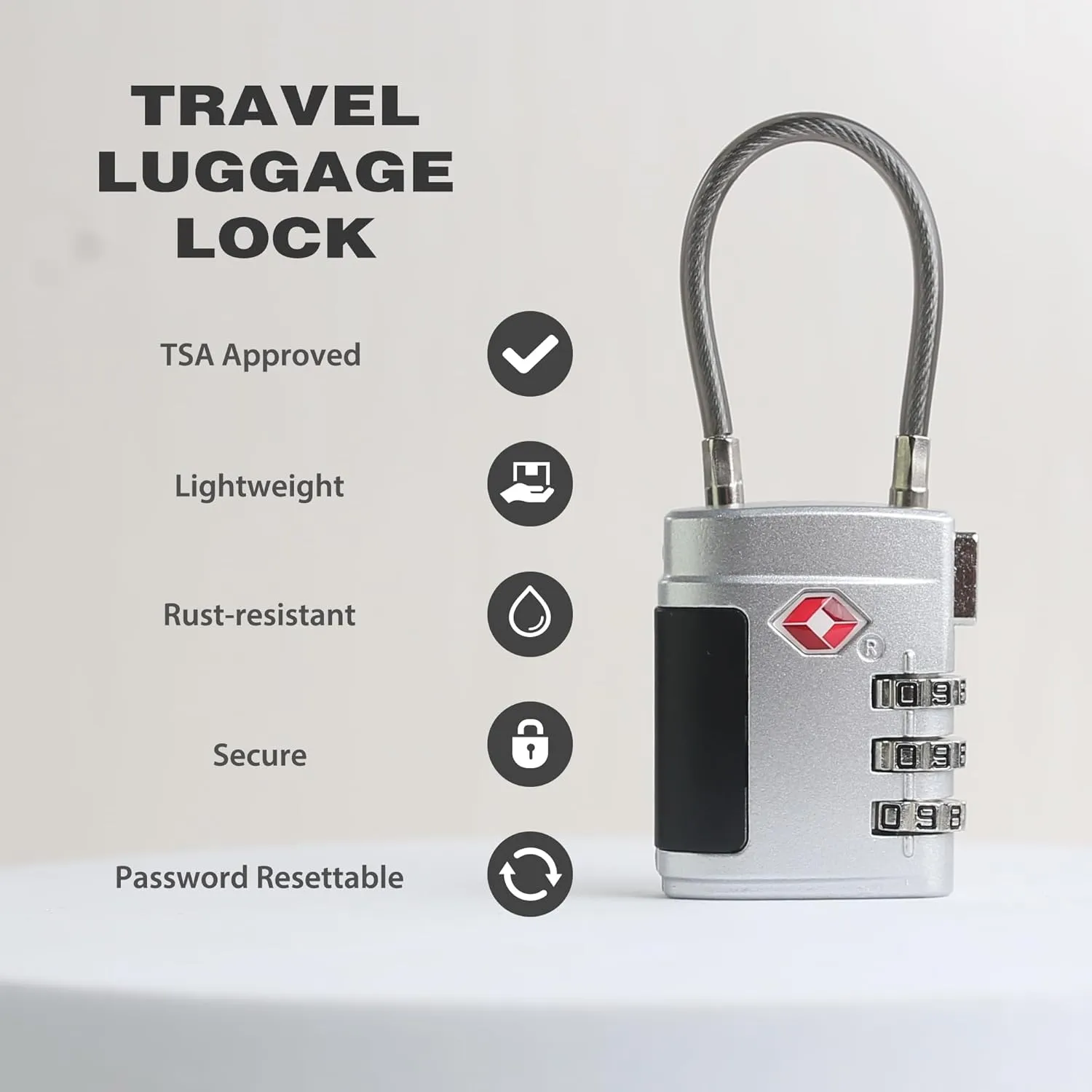 Luggage Locks TSA Approved 2 Pack, Small Combination Padlock, TSA Locks for Luggage, Combo Cabel Padlock for Travel Suitcase, Gym Locker, Gun Case, Ammo Can, Backpack Zipper (Black Silver)
