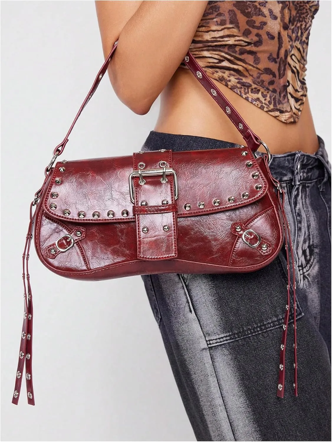 MakeMeChic Women's Shoulder Bags Y2K PU Leather Clutch Small Purse Hobo Bags