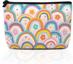 Makeup Bag for Purse, Waterproof Funny Boho Rainbow Cosmetic Bag for Women, Zipper Travel Toiletry Pouch Gift 9.55.9 Inch