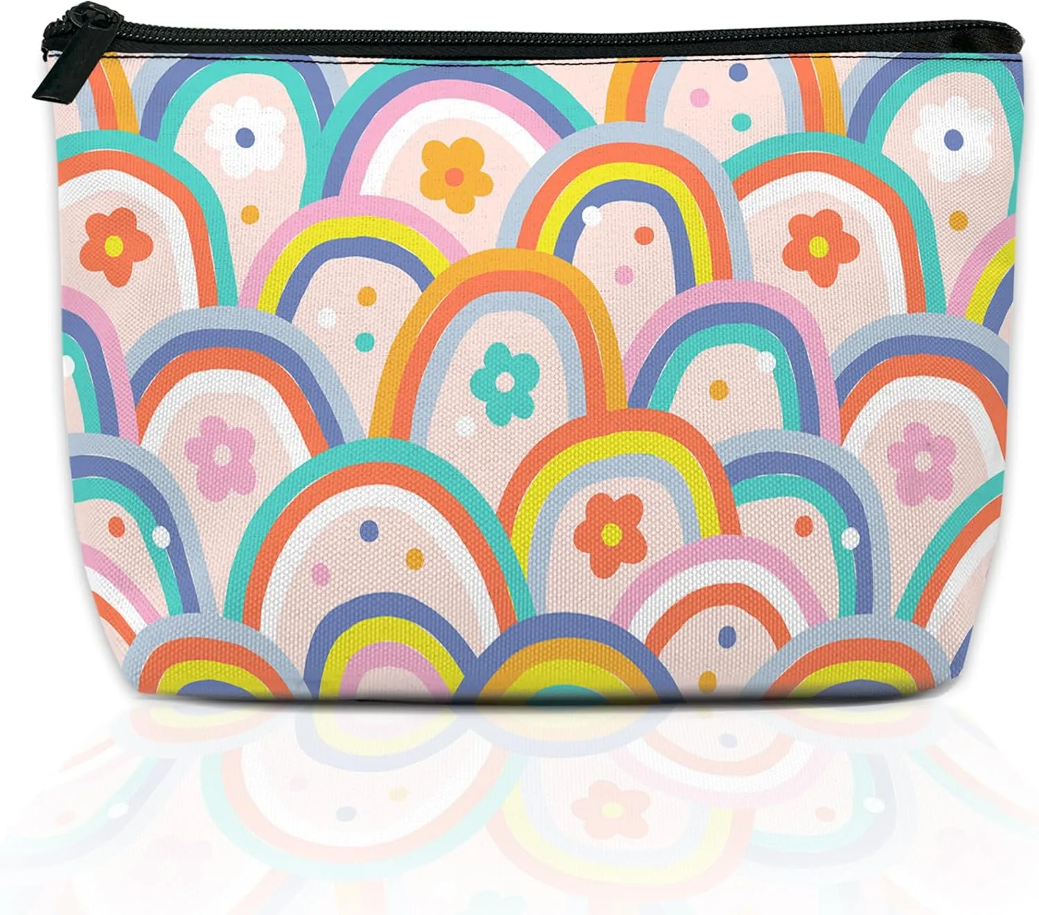 Makeup Bag for Purse, Waterproof Funny Boho Rainbow Cosmetic Bag for Women, Zipper Travel Toiletry Pouch Gift 9.55.9 Inch