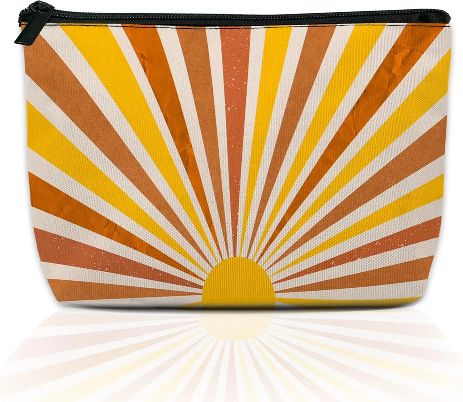 Makeup Bag for Purse, Waterproof Funny Vintage Boho Sun Cosmetic Bag for Women, Zipper Travel Toiletry Pouch Grunge Sunburst Gift 9.55.9 Inch