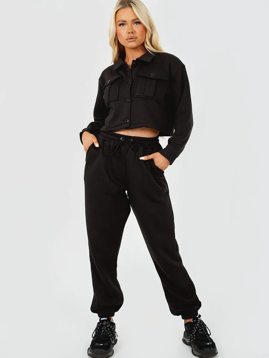 Marie Utility Button Top & Jogger Co-ord In Black