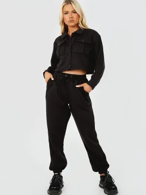 Marie Utility Button Top & Jogger Co-ord In Black