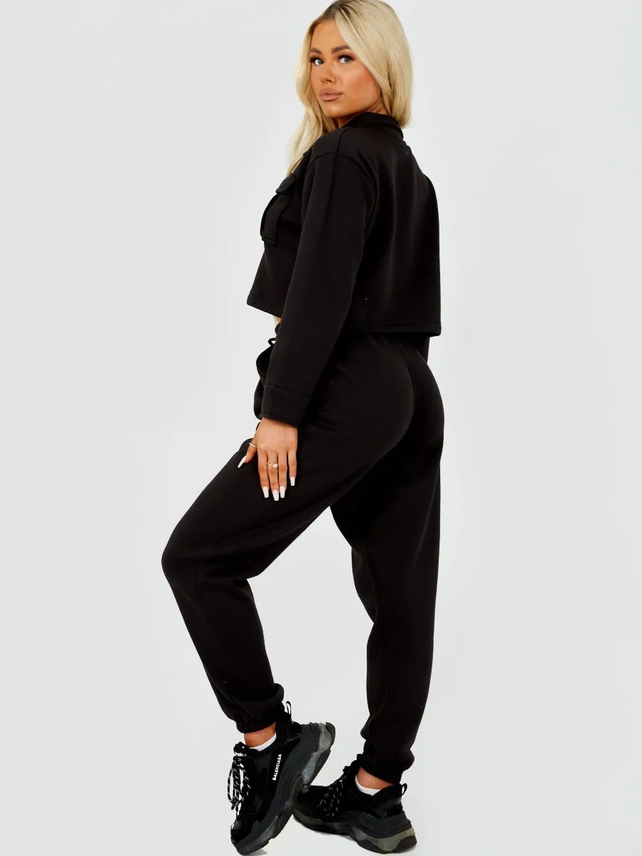Marie Utility Button Top & Jogger Co-ord In Black