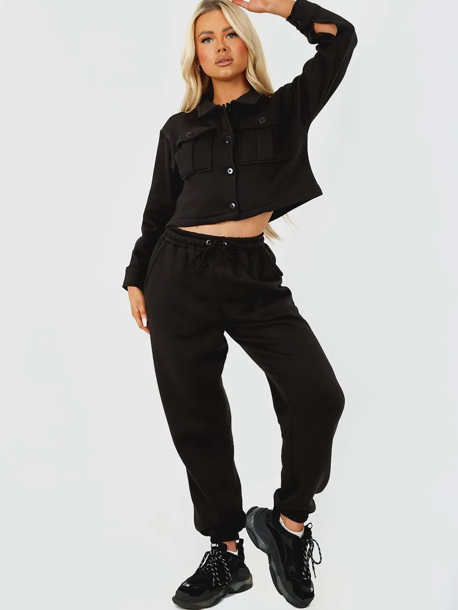 Marie Utility Button Top & Jogger Co-ord In Black